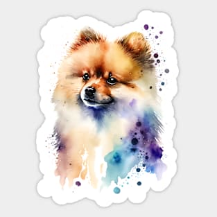 Rainbow Pomeranian Watercolor Art Sticker